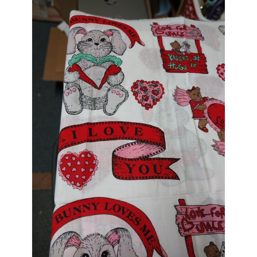 1 yard 44 " Wide Cotton Fabric Hearts Rabbits Bears Love